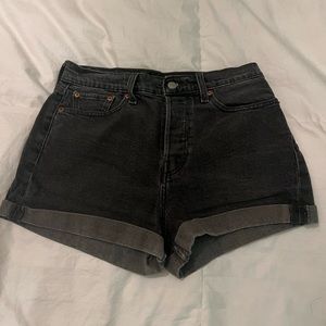 Levi’s black high-waisted denim shorts, size 29